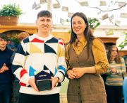 Josh Pascoe being congratulated by horticulturalist, presenter and author, Frances Tophill.